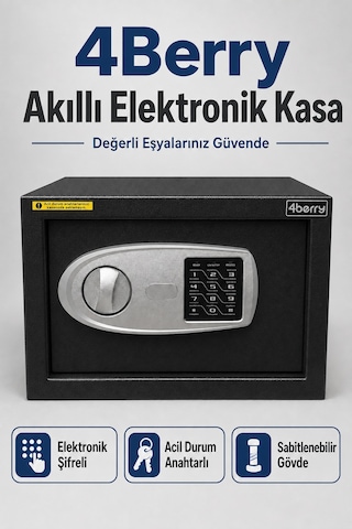 Elektronik Şifreli Çelik Kasa Duvar Ve Zemin Montajlı, Acil Anahtarlı, 9 Litre - Siyah