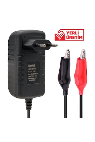Weko 7.2v 1a Krokodil Uçlu Akü Şarj Cihazı - Led Işıklı Adaptör