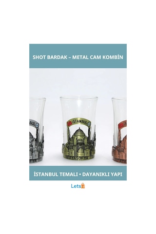 Şık İstanbul Temalı Tekli Metal Cam Shot Bardak Çok Renkli