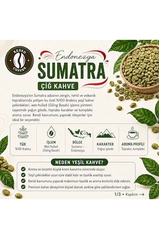 Avantaj Endonezya %100 Arabica Yeşil & Çiğ Kahve Çekirdeği 1 Kilo Çekirdek Kahve