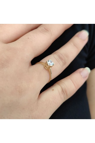 Chavin 0.75 Carat Tek Taş Sarı Altın Yüzük Br17