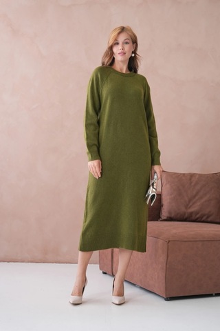 Kadın Bisiklet Yaka Yumuşak Dokulu Maksi Boy Şardonlu Oversize Triko Elbise 8324sw Haki