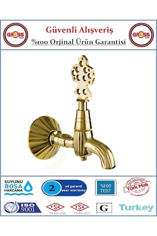 Osmanlı Musluğu - Antik Hamam Çeşmesi - %100 Prinç - Altın Sarısı