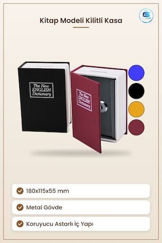 Kitap Modeli Kilitli Kasa 180x115x55 Mm Gizli Kumbara Metal Ev Of