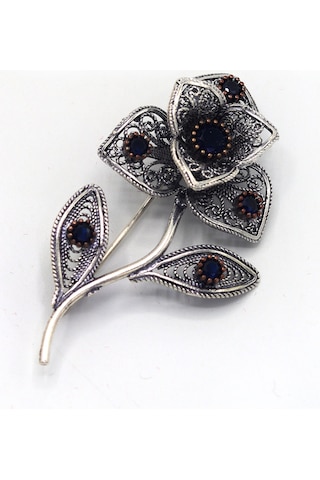 Safir Taşlı Zambak Model Telkari Gümüş Kadın Broş 201025412 Gümüş