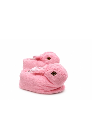 Modafocus Kadın Sevimli Tavşan Figürlü Sessiz Kaydırmaz Taban Peluş Ev Pandufu Terliği Pembe