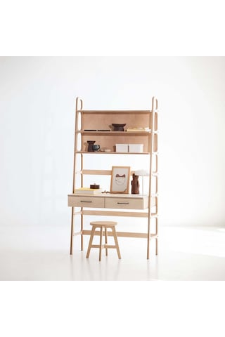 Woodesk Cosmos Ahşap Çalışma Masası Ve Kitaplık, Natural Renk Naturel