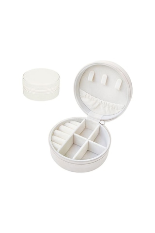 Chavin Beyaz Deri Seyahat Yüzük Küpe Kolye Takı Kutusu St1-68by