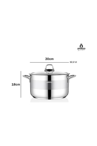 Amboss Saphire Paslanmaz Çelik Cam Kapaklı Derin Tencere - 30 Cm