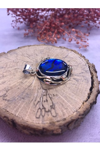 Okyanus Sedefi Taşlı Gümüş Kolye 925 Ayar Doğal Taş