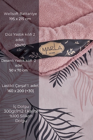 Palm Desenli Çift Kişilik Çift Taraflı Wellsoft Uyku Seti - Pembe - 195x215 Pembe Palm