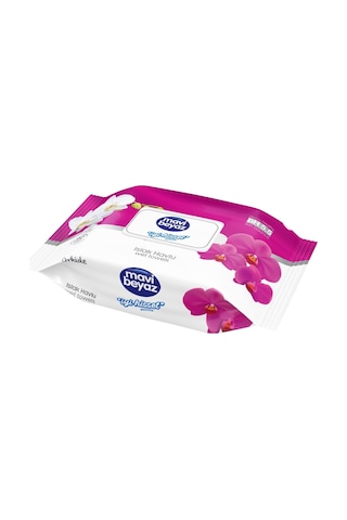 Mavi Beyaz Islak Havlu Mendil 90 Yaprak Orkide 24 Lü Set Plastik