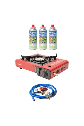 Nurgaz Ng 501 Çantalı Tekli Portatif Ocak + 3 Adet Kartuş +hortum Dedantör Musluk Set Haki