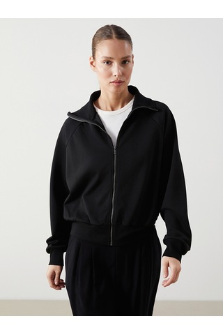 Lcwaıkıkı Classic Siyah Dik Yaka Oversize Kadın Fermuarlı Sweatshirt