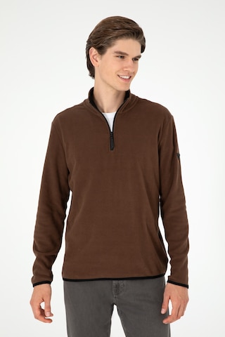 U.S. Polo Assn. Erkek Yarım Fermuarlı Kahverengi Basic Polar Sweatshirt 50298085-VR029