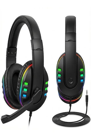 Led Oyun Kulaklığı Gürültü İzolasyonlu Mikrofonlu, Ses Ayar Tekerlekli, Ps4/ps5/xbox/pc