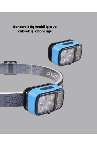 Hnrlıshp Süper Parlak Led Kafa Feneri 3 Renk 53 Mod Type C Şarjlı Çok Renkli