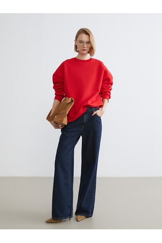 Lcw Vision Kırmızı Bisiklet Yaka Oversize Kadın Kalın Sweatshirt