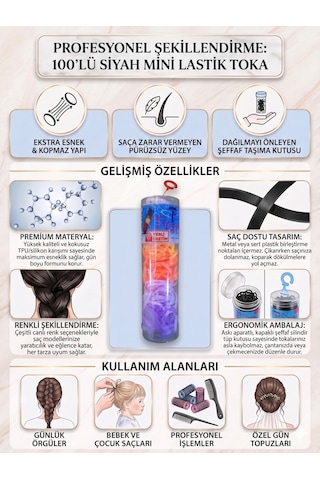 100'lü Kutu Set Ekstra Esnek Kopmaz Mini Perma Lastik Saç Tokası - 2 Farklı Seçenek Çok Renkli