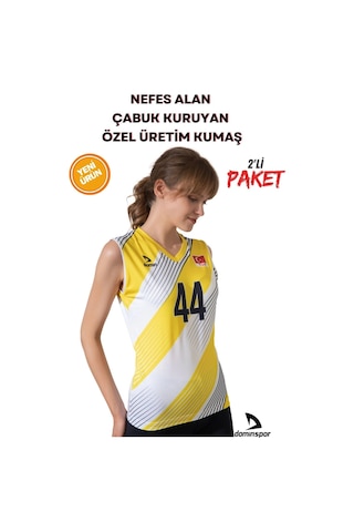 Hnc Sport Kadın Likralı Profesyonel Siyah Voleybol Forması Ve Modal Voleybol Şortu Seti Sarı