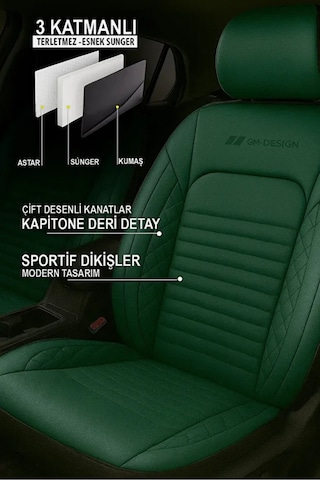 Mercedes-benz /8 W115 230.4 115.017 110 Hp 1973 Uyumlu İstanbul Serisi Deri Yeşil Oto Kılıfı Tam Set
