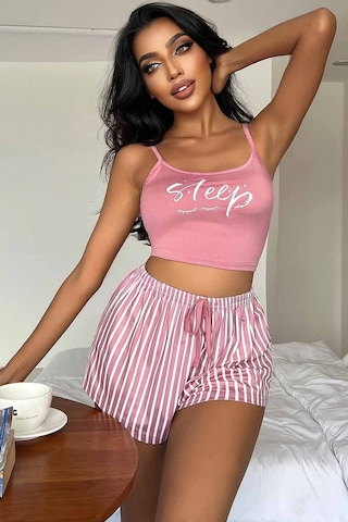 Merry See Askılı Sleep Basklı Sortlu Pijama Takımı 001