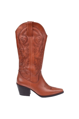 Pullman Hakiki Deri İşlemeli Western Kadın Çizme Plm-011 Taba Taba