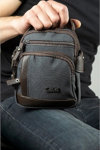 Kanvas Deri Detay Erkek Günlük El Omuz Askılı Çanta Gri A101 Gri