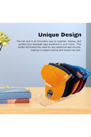 Flybuy Pratik 7 Şapkalık Akrilik Masaüstü Askılık - Siyah Beyzbol Şapka Organizatörü