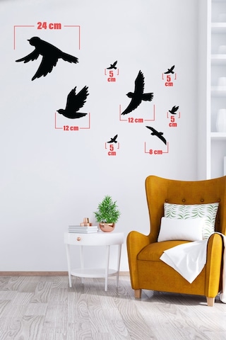 Duvar Süsü Ahşap Dekoratif Kuşlar 8 Adet - Kuş Duvar Dekoru - Ev Dekorasyon