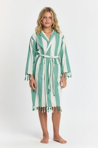 Çocuk Striped Peştamal Bornoz %100 Pamuk Unisex Yeşil