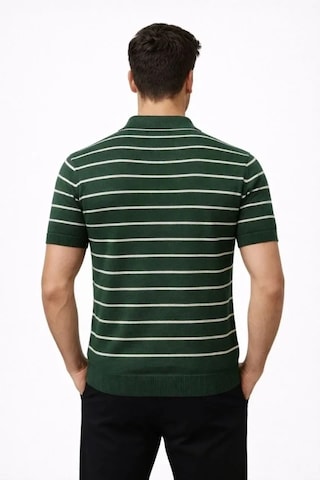Vexor Erkek Triko Polo Yaka Fermuarlı Çizgili Tişört T-shirt Yazlık Şık - Yeşil