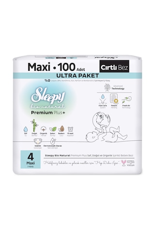 Sleepy Bio Natural Premium Plus Ultra Paket Bebek Bezi 4 Numara Maxi 100 Adet 4 Numara