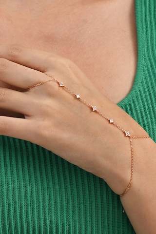 925 Ayar Gümüş Rose Altın Kaplama Kutup Yıldızı Işıltılı Baget Taşlı Kadın Şahmeran Barcode Beyaz - Rose Gold