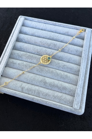 Altın Renk Nazar Boncuğu Sarkıntılı Yaşam Çiçeği Kararmaz Paslanmaz Kadın Bileklik