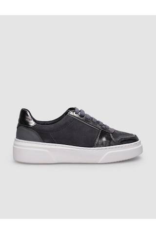 %100 Hakiki Deri Gri Bağcıklı Kadın Sneaker Gri