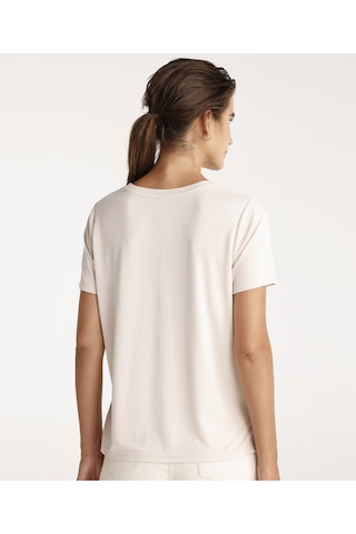 Yargıcı Yaka Detaylı Tshirt Ekru