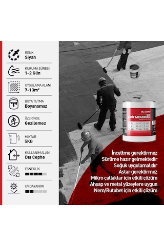 Alkoru 2 Adet 5 Kg Süper Likit Membran Kauçuk Ve Elyaf Katkılı Sıvı Su Yalıtım Malzemesi Avantaj Paket