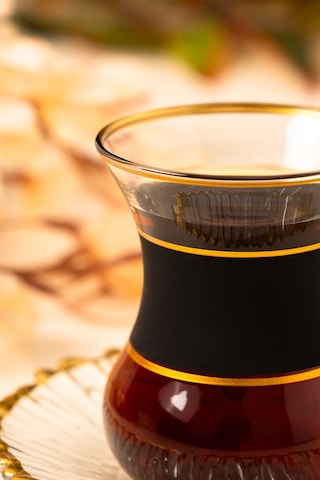 Mest 12 Parça 6 Kişilik Siyah Gold Yaldızlı Cam Çay Bardağı Seti Sofralarınıza Şıklık Ve Zarafet Katın Siyah Gold