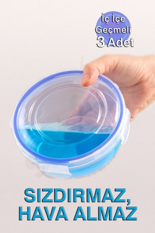 Lock&fresh Contalı Yuvarlak Saklama Kabı 400, 800, 1350ml Üçlü Set Mavi