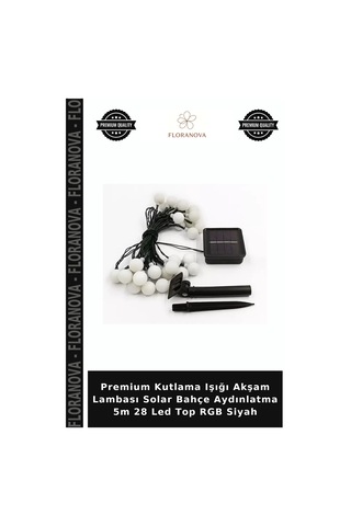 Premium Kutlama Işığı Akşam Lambası Solar Bahçe Aydınlatma 5m 28 Led Top Rgb Siyah