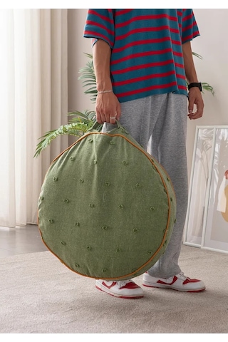 Çok Amaçlı Puantiyeli Keten Yer Bahçe Minderi Fermuarlı İç Dolgulu Yıkanabilir 60x68 Yeşil