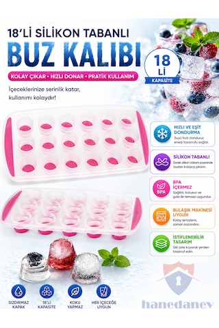 Silikon Tabanlı Yuvarlak Buz Kalıbı Şeffaf Gövdeli, Kolay Çıkarılabilir Esnek Hazneli, 18 Bölmeli Çok Renkli