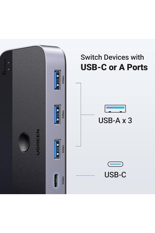 Usb Anahtarı 2pc 3.0 Switcher C 2'si 4 Çıkışlı, Masaüstü Denetleyicisi Kvm 2 A'dan A'ya Kablolu Alüminyum Muhaf