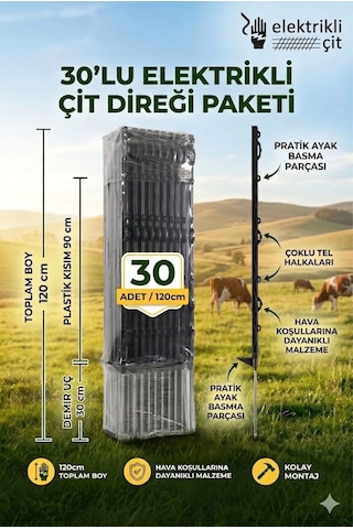 10 Adet 120cm Elektrikli Çit Plastik Direği Kendinden İzolatörlü Ayak Basmalı Çit Kazığı