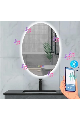60x80 H Cm Bluetoothlu Buğu Çözücülü Dokunmatik Işıklı Ledli Elips Banyo Aynası