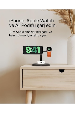 Belkin Boostcharge 3'ü 1 Arada Qi2 Şarj Cihazı, Magsafe Uyumlu Ka