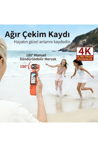 4k 1080p Yükek Çözünürlüklü 180 Açılı 2000mah Bataryalı Aksiyon Kamera Turuncu Renk