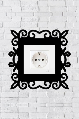 Desen Dekoratif Priz Çerçevesi İç Ölçü 8,4x8,4 Cm Dekoratif Priz - Anahtar Çerçevesi - Duvar Susu Siyah