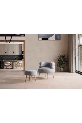 Barel Özel Tasarım Çay Seti, Berjer Ve Puf Ofis Balkon Cafe Bahçe Salon Mobilyası 2 Li Takım Gri Gri